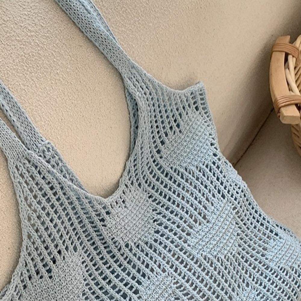 Bohemian Style Knitted Shoulder Bag Love Heart Reusable Grocery Bag Woven Shopping Bag  Summer