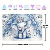 2D graphic design 1 piece. Party photography backdrop with blue silver glittered dot elephant background fabric.