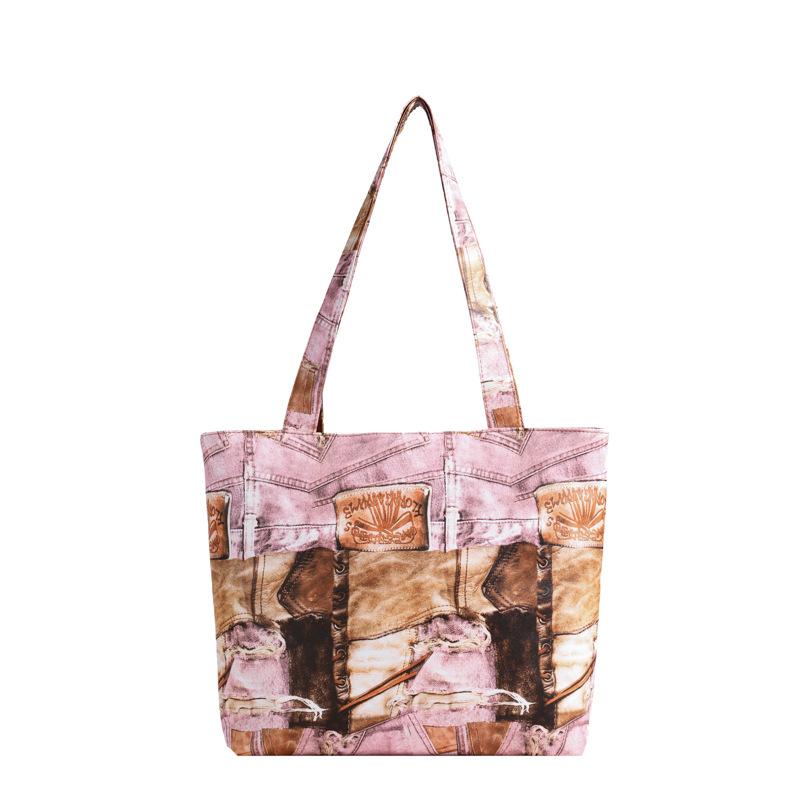 

2024 новая ретро сумка-тоут с креплением большой емкости женская ниша для пожилых людей, студент колледжа, портативная сумка через плечо розовый