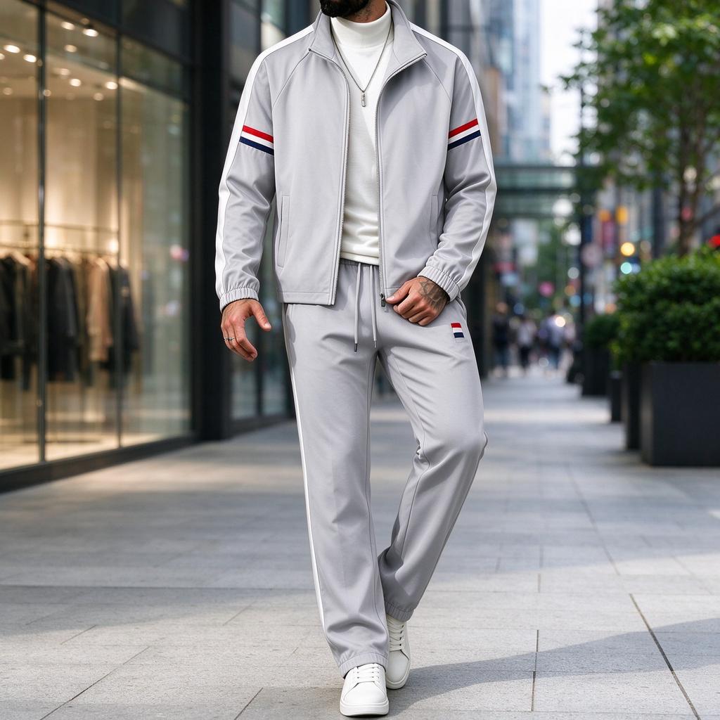 Men's Color Block Striped Tracksuit Set for Fall Winter Running, Jogging and Casual Wear