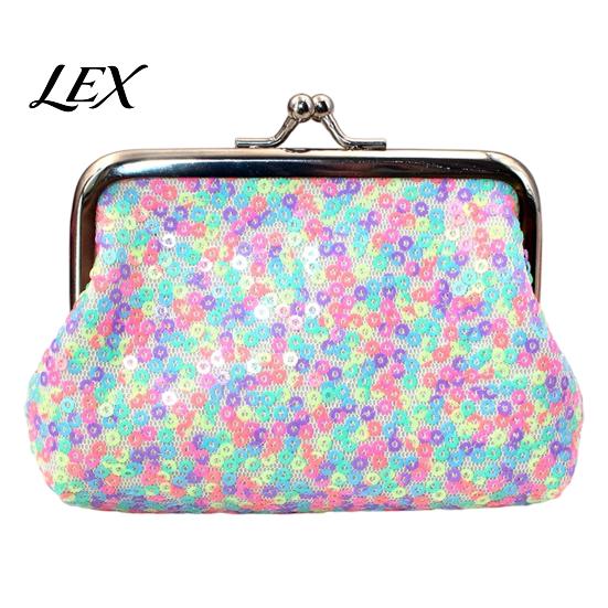 Lipstick And Coin Holder Women Purse, with Metal Hinge Kiss-lock Design, Lightweight Portable Durable Clasp Purse Mini Wallet, Sequined Glitter