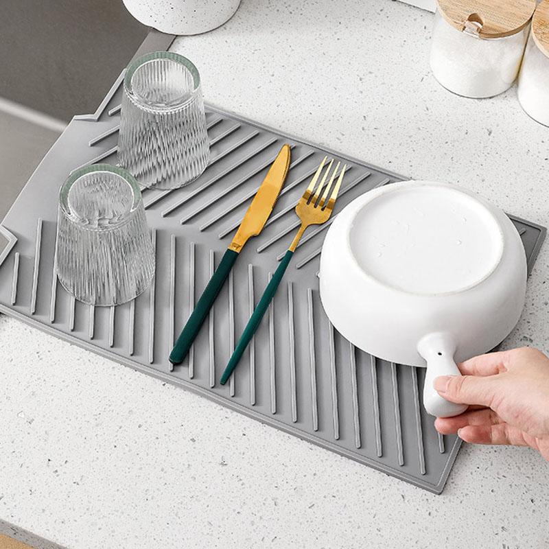 Silicone Draining Board Mat Drying Pad Folding Heat  Machine Mat with Raised Edges Countertop Mats Dish for Kitchen Pot Cup