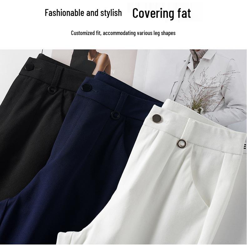 Women's High-Waisted Slim-Fit Straight-Leg White Pants for Summer