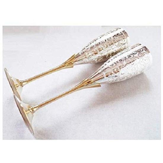 German Silver Wine Glass with Beautiful Velvet Box Packing and with Carry Bag (Set of 2 Pieces Glass / 28 Centimeters)
