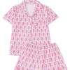 New Women's Pajamas Printed Lapel Collar Short-sleeved Shorts European and American Loungewear Cardigan Loose and Comfortable