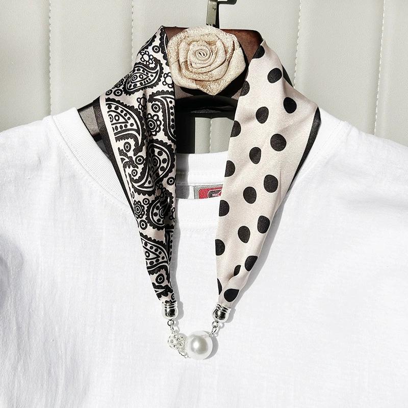1Pc Cloth Accessories Versatile Patterned Texture Pearl Fashion Neck Protection Scarf Magnetic Silk Scarf