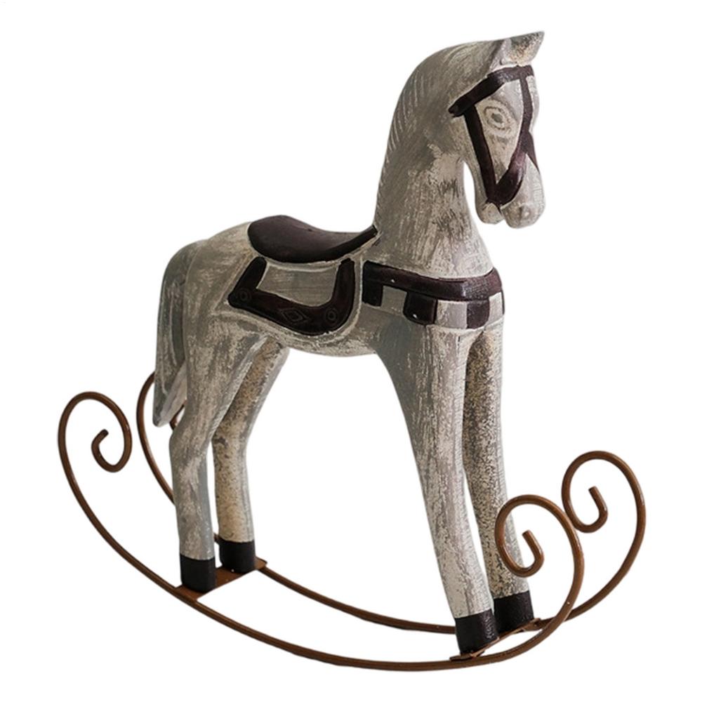 

Rocking Horse Desk Decor Wooden Retro Auspicious Rocking Horse Desk Sculpture For Cabinet Dining Table Bedroom Nightstand Family серый