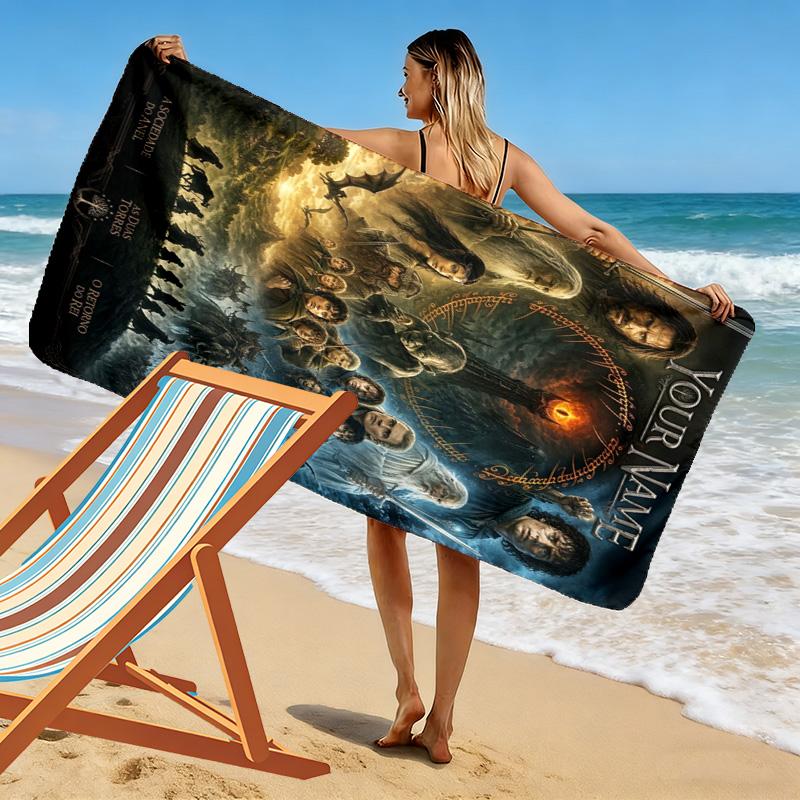 Name Custom Adventure Movie Lord Rings Print Beach Towel, Large Soft Quick Dry Towel for Beach Camping Swimming