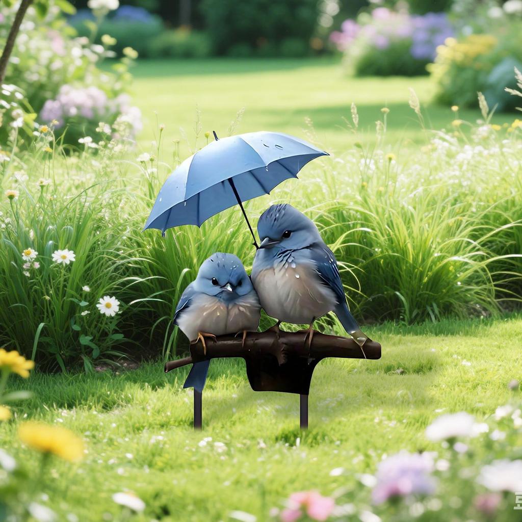 1pcs Garden Stake Outdoor Decoration 2D Acrylic Garden Blue Bird with Umbrella Decor Fairy Art Lawn Garden Stake For Yards