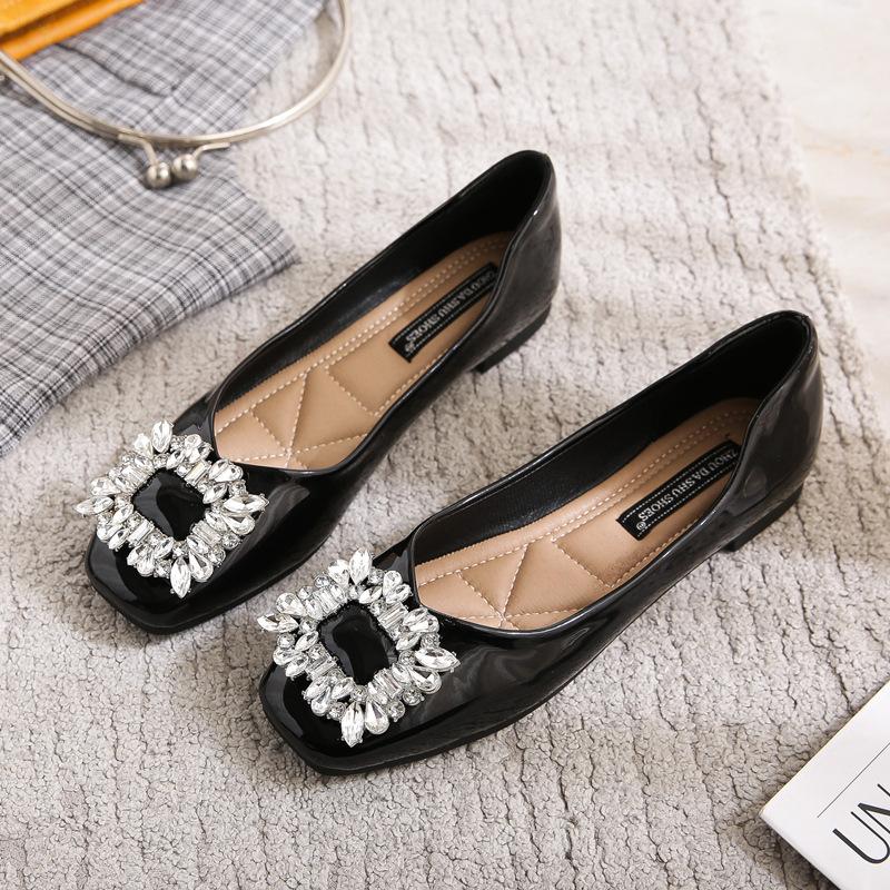 Burgundy Single Shoes Women's Summer Patent Leather Square Head Shallow Mouth Flat Shoes 42 Soft Sole Large Size 41-43 Super Fire Bean Shoes
