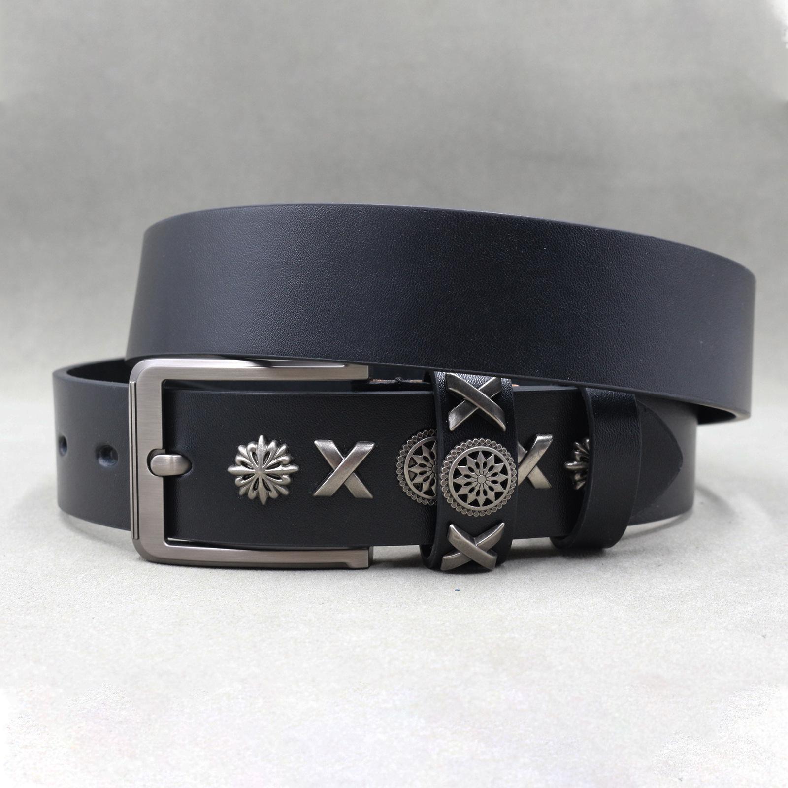 Original Punk Y2K Rivet Leather Belt with Metal Alloy Accessories 105 cm чёрный