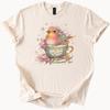 Colorful Bird In Teacup Graphic T Shirt Cute Watercolor Pastel Bird Shirt Whimsical Tea Lover Art Animal Print Soft Cotton Tee Gift