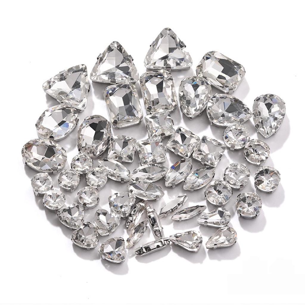 Factory Hot Sale Rhinestones Popular Colors Mix Shapes Sew On Rhinestones Claw Glass Rhinestones for Wedding Dress