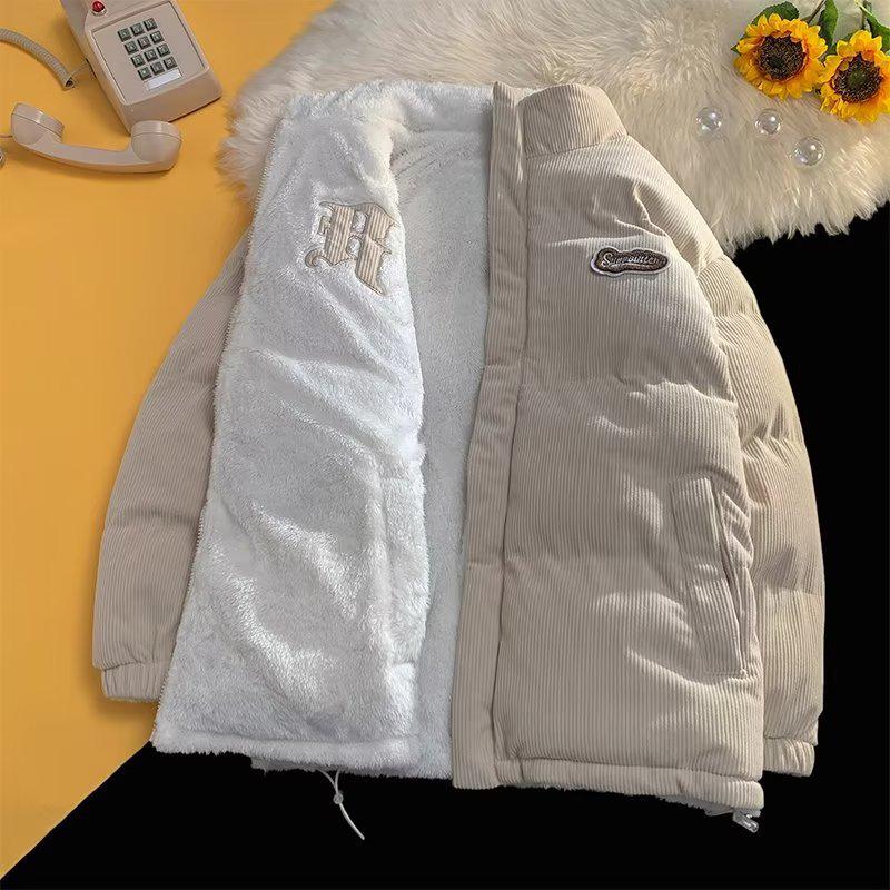 Men's Haze Blue Thick Corduroy Cotton Jacket - Hong Kong Style Winter 2023 Edition