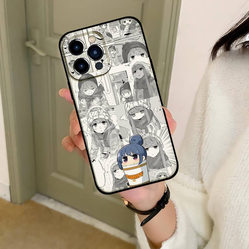 Yuru Camp Phone Case For IPhone 1716 15 14 13 Pro Max 11 12 Mini X Xs XR Black Silicone Cover