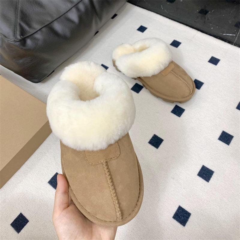 Slippers women's fluffy winter new sheepskin fur integrated bag head drag warm fluffy slippers outer wear women