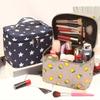 1 stuk schattige roze en witte make-uptas met chevronprint en handvat - Duurzame, draagbare reis-make-up organizer met meerdere vakken voor damescosmetica