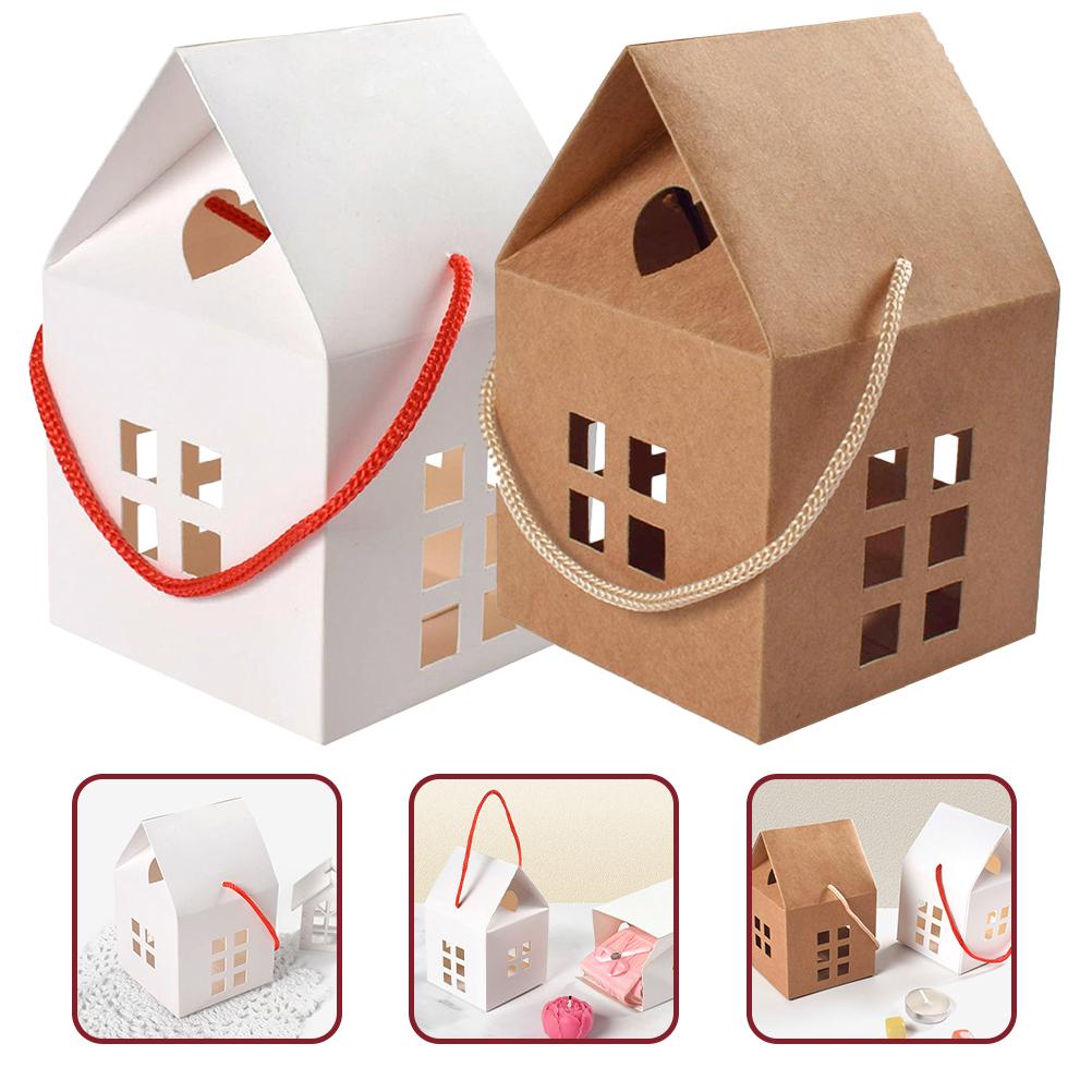 20pcs Candy Cookie Gift Boxes House-Shaped Paper Packaging Containers For Wedding Party Favor Chocolate Snacks Storage Treat