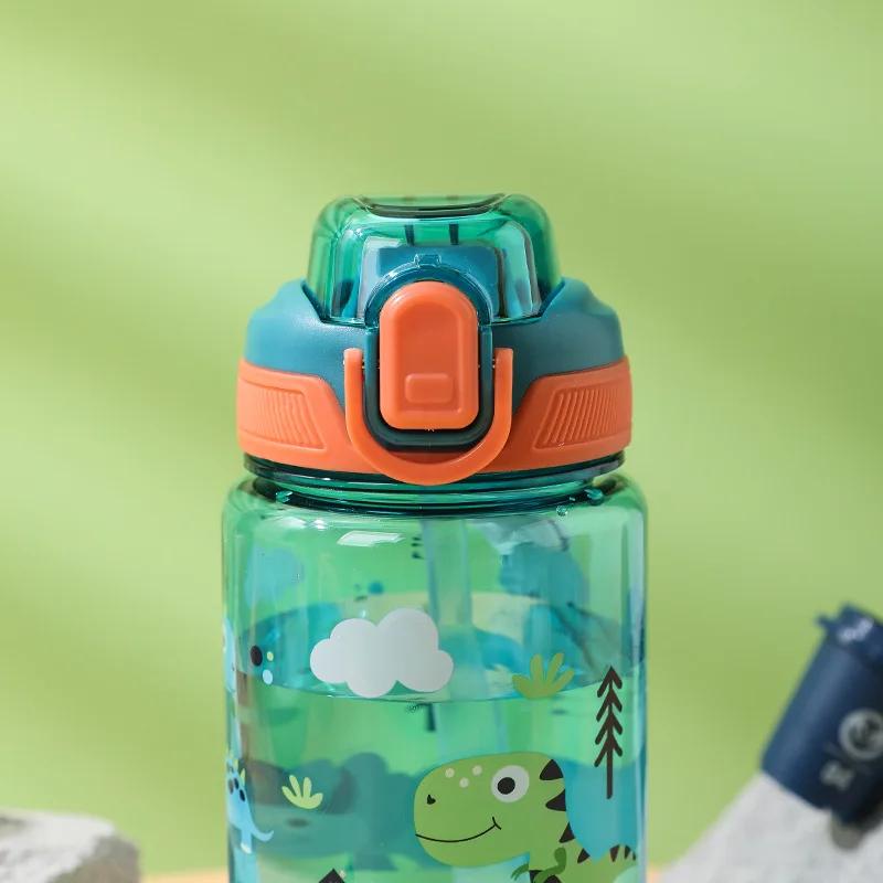 600ML Cartoon Animal Water Bottle Cup With Straw For Kids Leak Proof Anti-falling Toddlers Beverage Kettle Summer Water Cup