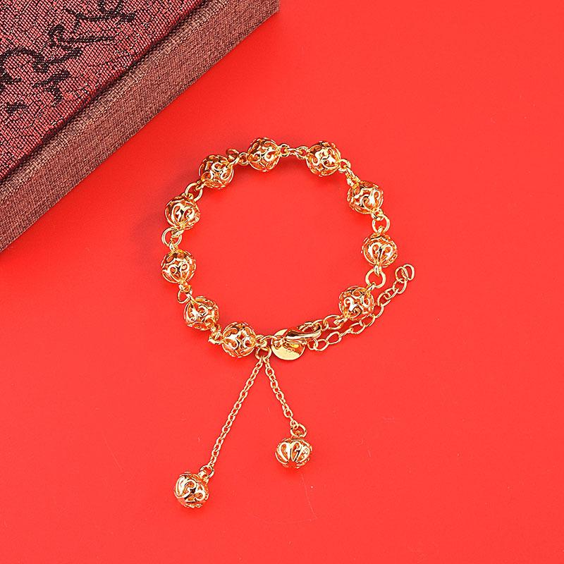 Gold-Plated Brass Butterfly Love Flower Bead Bracelet for Women
