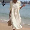 Women's Fashion Summer Spring Solid Color Print 1/2 Sleeves O-Neck Loose Waistline Casual Dresses