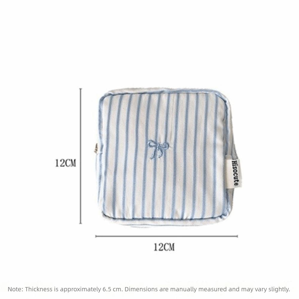 Embroidery Bow Knot Mini Cosmetic Bag Striped Sanitary Napkin Storage Bag Toiletry Organizer