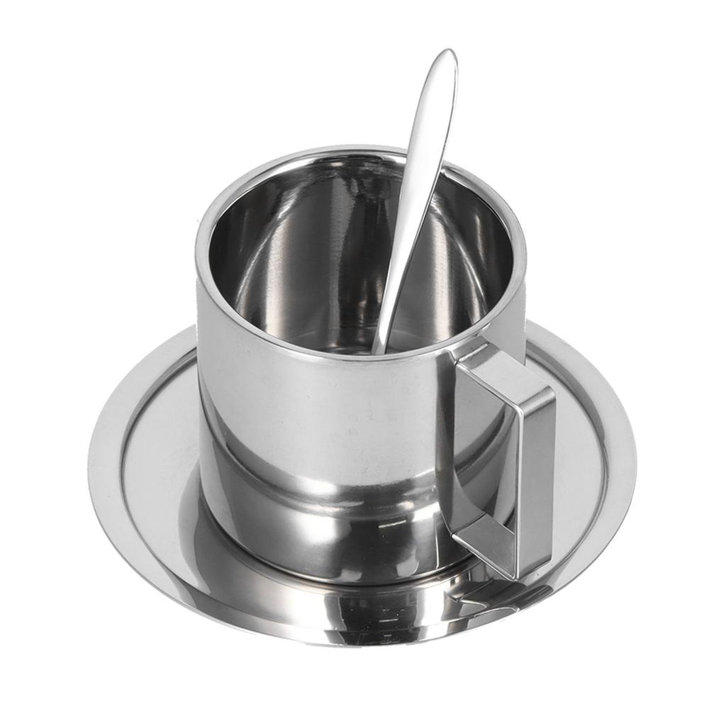 Ensemble 3 pièces Tasse à café isotherme Ensemble Tasses à double paroi en acier inoxydable Tasse à thé au lait avec soucoupe Ensemble cuillère