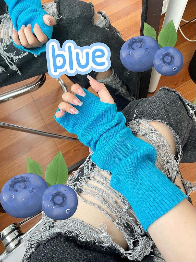 Petrolfarbene einfarbige lange fingerlose Damen-Armstulpen aus gestrickter Wolle - Warm und kältefest