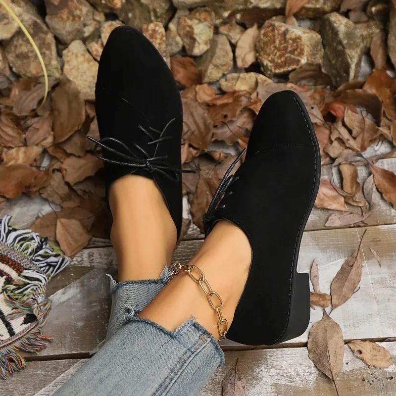 Ladies Shoes 2024 Lace Up Women's Pumps Plus Size Office & Career Pumps Women Round Toe Low Square Heel Outdoor Shoes Female