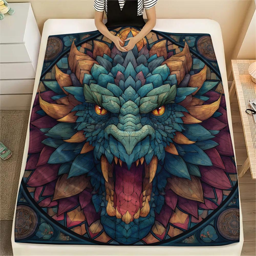 Furious Dragons Print Flannel Blanket, High quality Comfortable for All Seasons, Home Decor, Warmth and Comfort