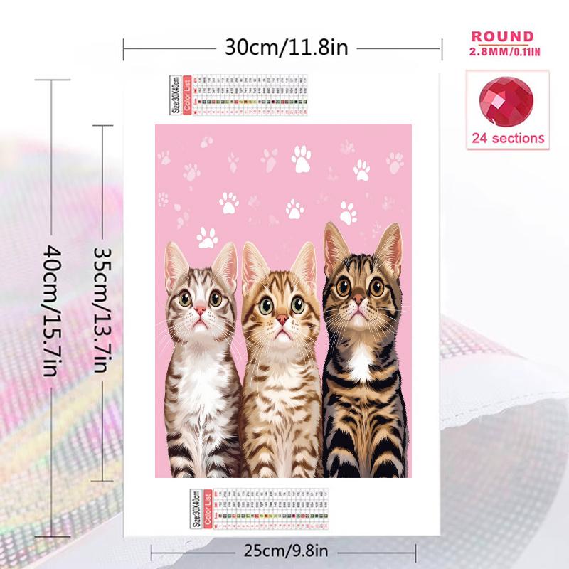 Cartoon Bengal cat Pattern 3pcs 100% Round Full Drill 5D DIY Diamond Painting Embroidery Cross Stitch Rhinestone Décor