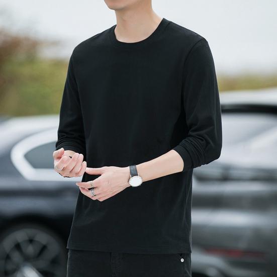 Herren Oberteile Rundhals Langarm Herbst Oberteile Einfarbig Dünne Unterteile Regulärer Stil Lässige Pullover
