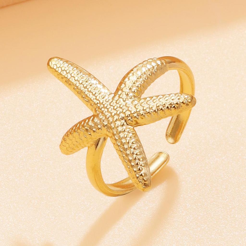 Trendy Marine Resort Style Starfish Ring - 18K Gold Plated Stainless Steel Jewelry