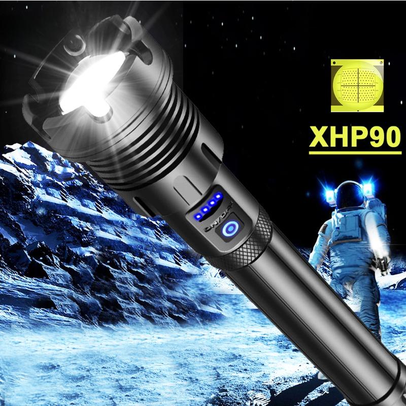 Multiple Lighting Modes XHP70 XHP90 COB Aluminum Rechargeable Zoom Multifunctional Flashlight Tactical Self-defense Flashlight