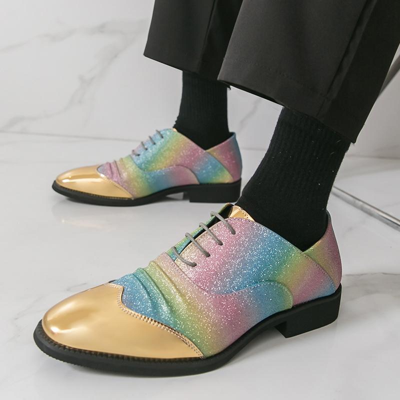 Men Derbys Gold Color Wedding Dress Dance Shoes Leather Shoes Business Formal Shoes Tuxedo Prom Blazers Shoes Large Size