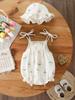 Cotton Gauze Summer Romper with Straps and Snap Crotch for Baby Girls