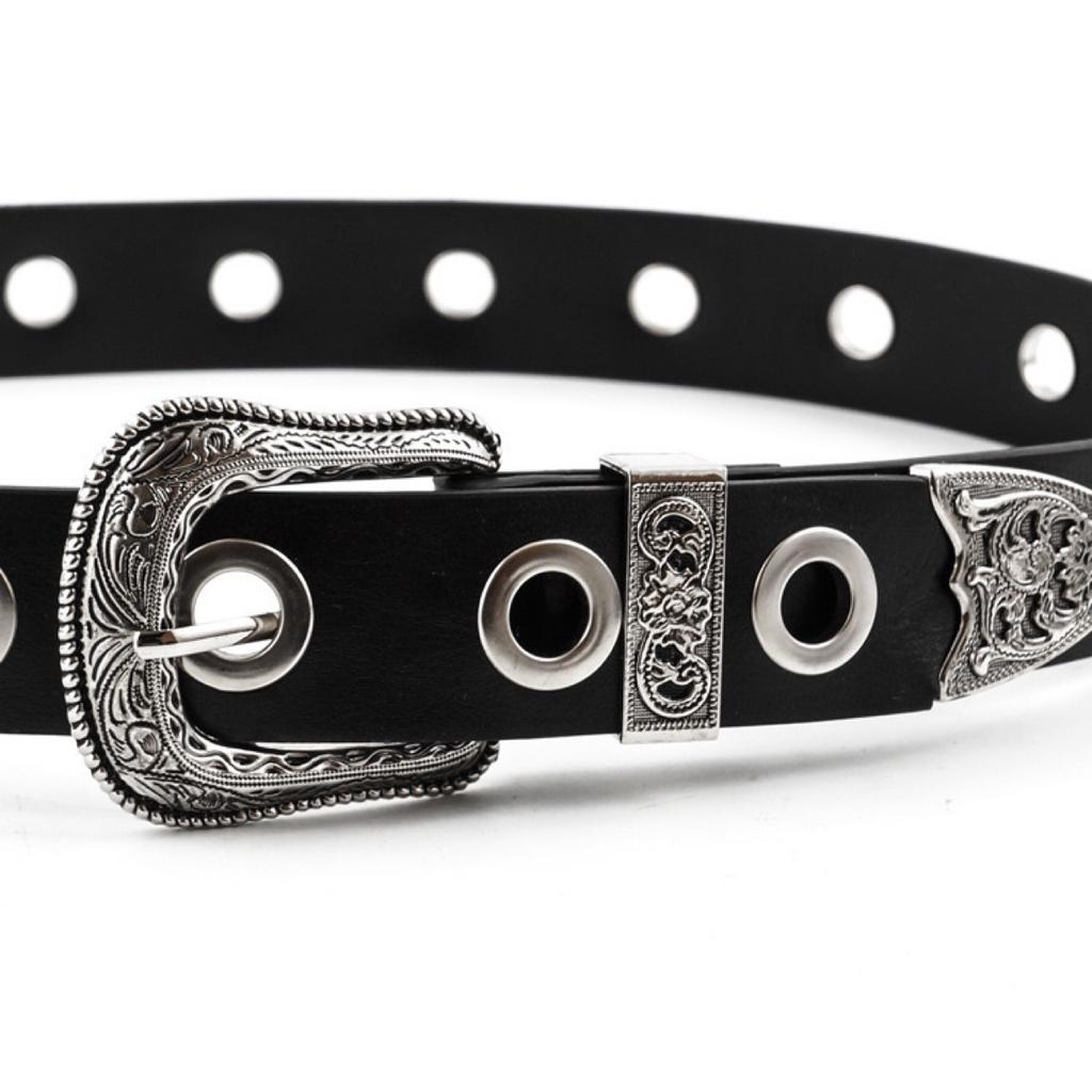 Vintage Engraved Belt Fashionable Silver Buckle Women's Pin Buckle Belt Women's Casual Pants Bandwidth Button Head