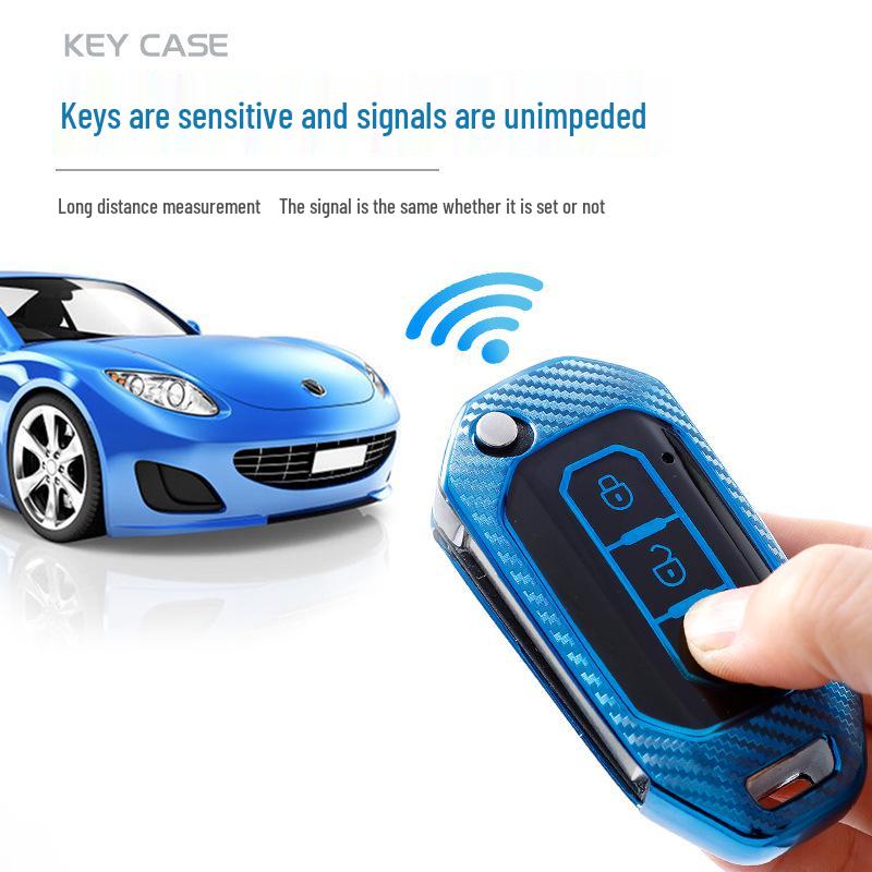 Carbon Fiber Car Key Case for Ford Territory Jiangling Folding Key (Black)