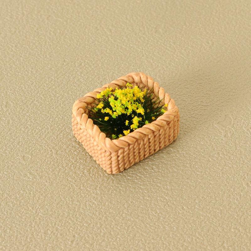 1:12 Dollhouse Miniature Bamboo Weaving Flower Basket Plant Ornament Mini Green Plant Pot Potted Garden Home Model Decor