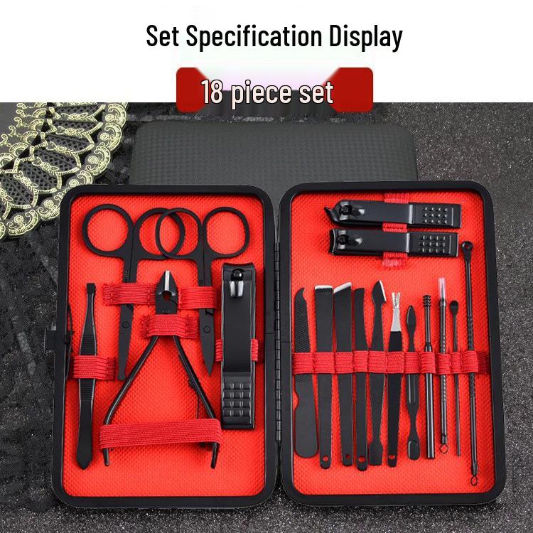 18-Piece Black Angled Nail Clipper Manicure & Pedicure Set