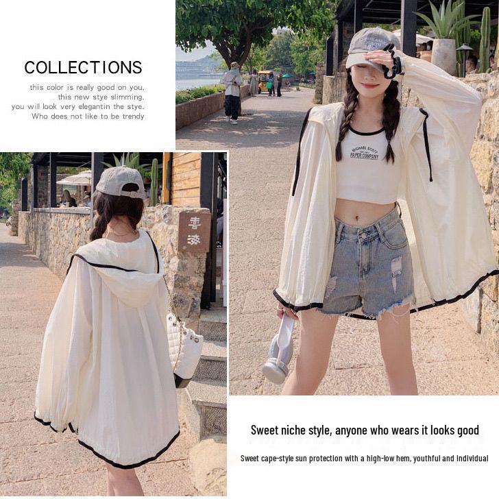 Women's Korean Style Hooded Sun Protection Jacket - Lightweight, Breathable, Long Sleeve, Loose Fit for Summer