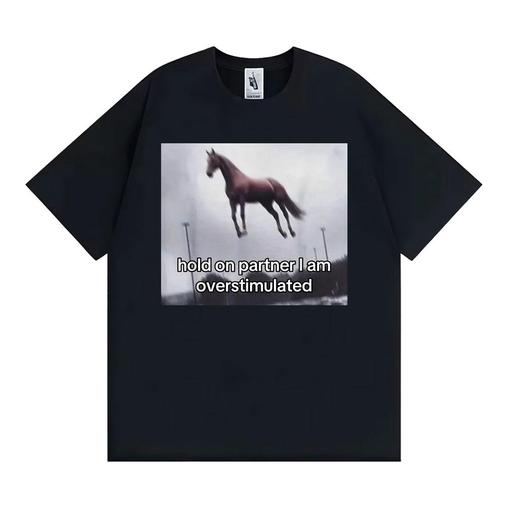 Počkej, kámo, jsem přestimulovaný Koňské tričko Vtipné úzkostné meme trička Pánské Dámské Módní Ležérní Humor Krátký rukáv Tri...