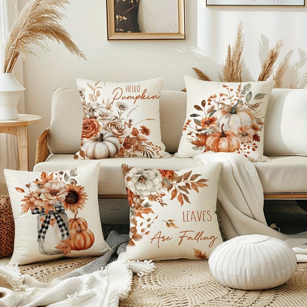 Fall Throw Pillow Covers Thankful Grateful Blessed Harvest Pumpkin Decorative Home Couch Sofa Living Room Bedroom Autumn Rustic