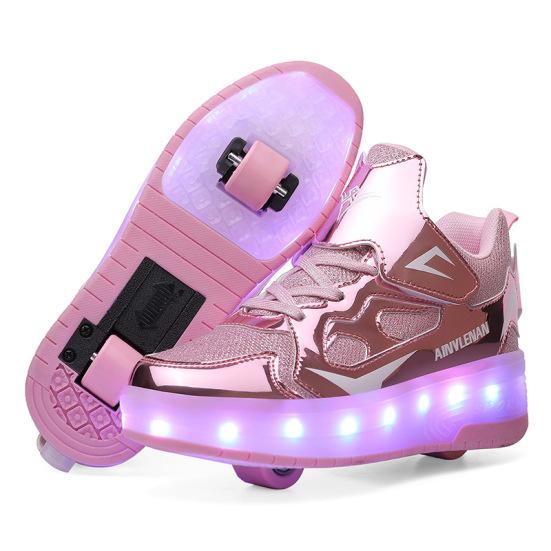 Kids Wheels Shoes with Lights Rechargeable Roller Skates Shoes Retractable Wheels Shoe LED Flashing Sneakers for Girls Boys Gift