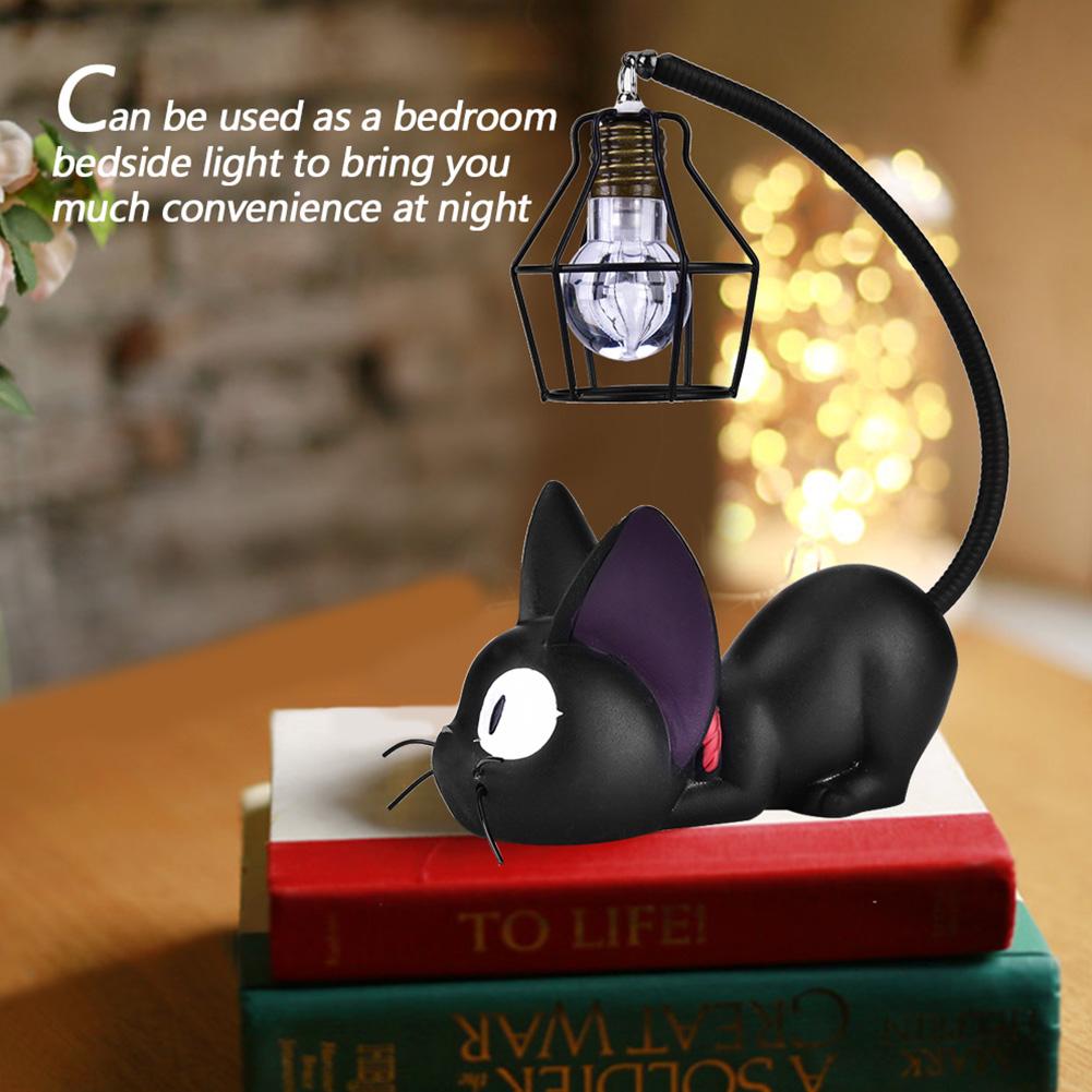 Cute Black Cat Night Light Resin Craft Desktop Lamp Room Table Decoration Gift (Black Eyes)
