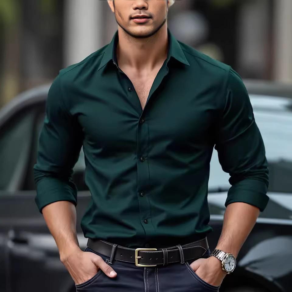 Camisa de Negocios de Manga Larga para Hombre sin Planchar - Antiarrugas y Ropa Casual de Verano