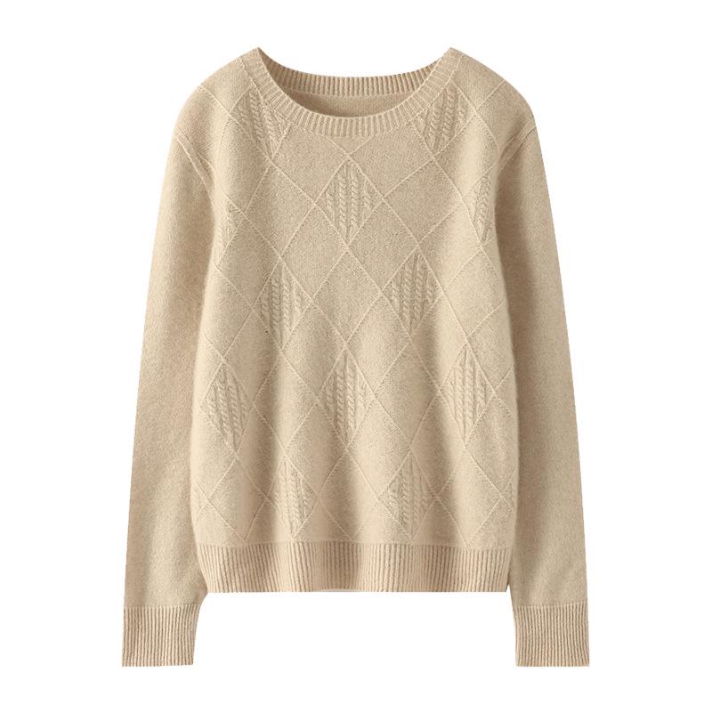 Women's 100% Wool Round Neck Slimming Knitted Sweater - Autumn/Winter