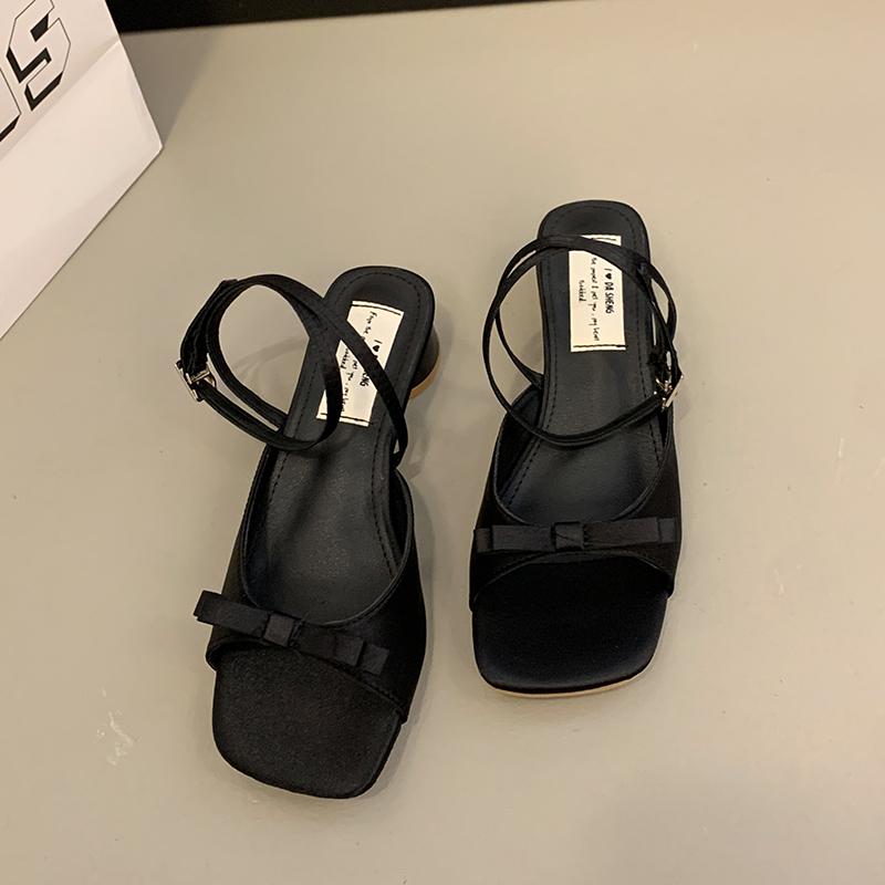 Women Slippers Summer Fashion Butterfly-knot Satin Women Slipper Slip On Ladies Sandal Thin High Heel Outdoor Dress Slides Shoes