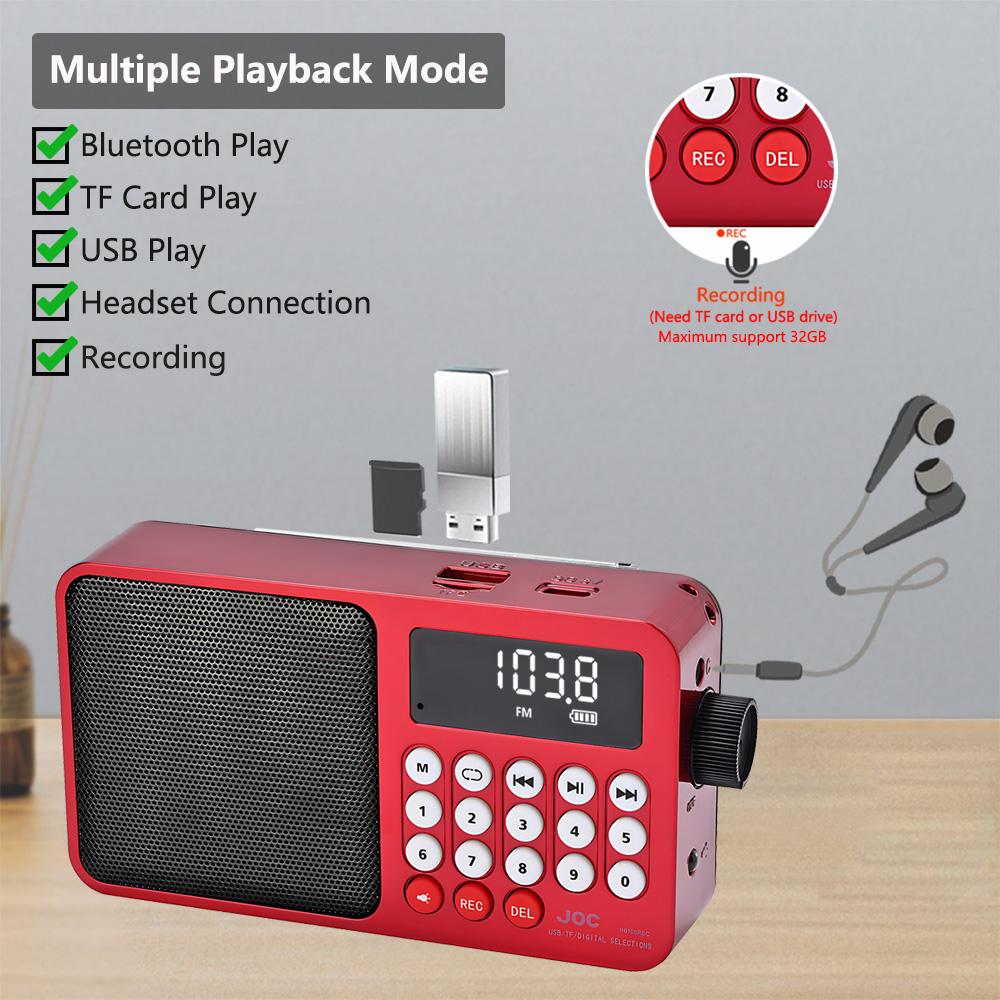 Solar Portable FM Radio Rechargeable Bluetooth Speaker USB TF Card MP3 Music Player with Recording LED Light Radio FM Receiver
