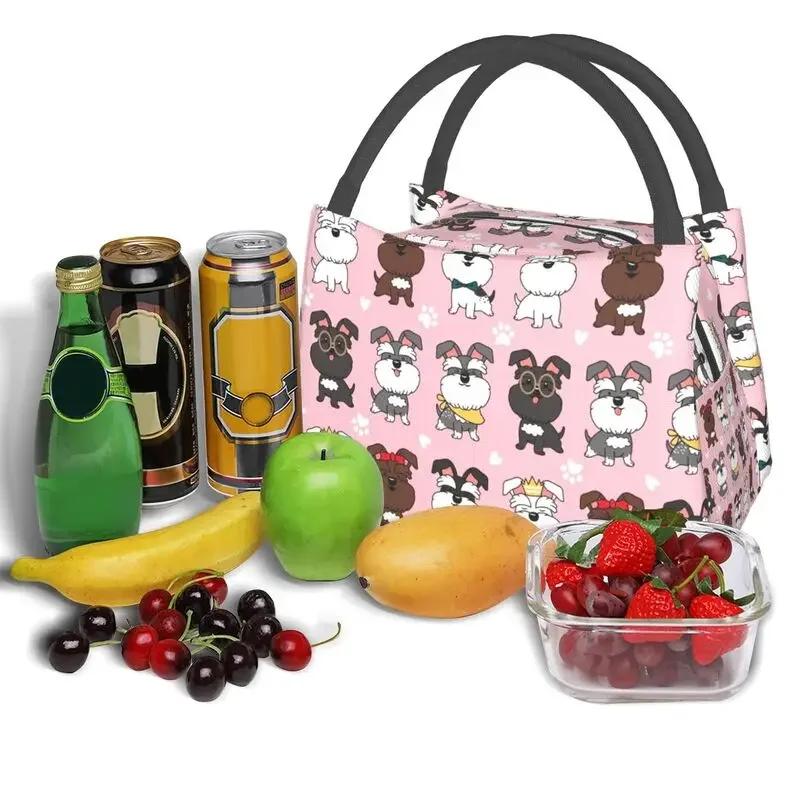 Kawaii Fashion Miniature Schnauzer Dogs Insulated Lunch Bag for Outdoor Picnic Animal Resuable Cooler Thermal Lunch Box Women